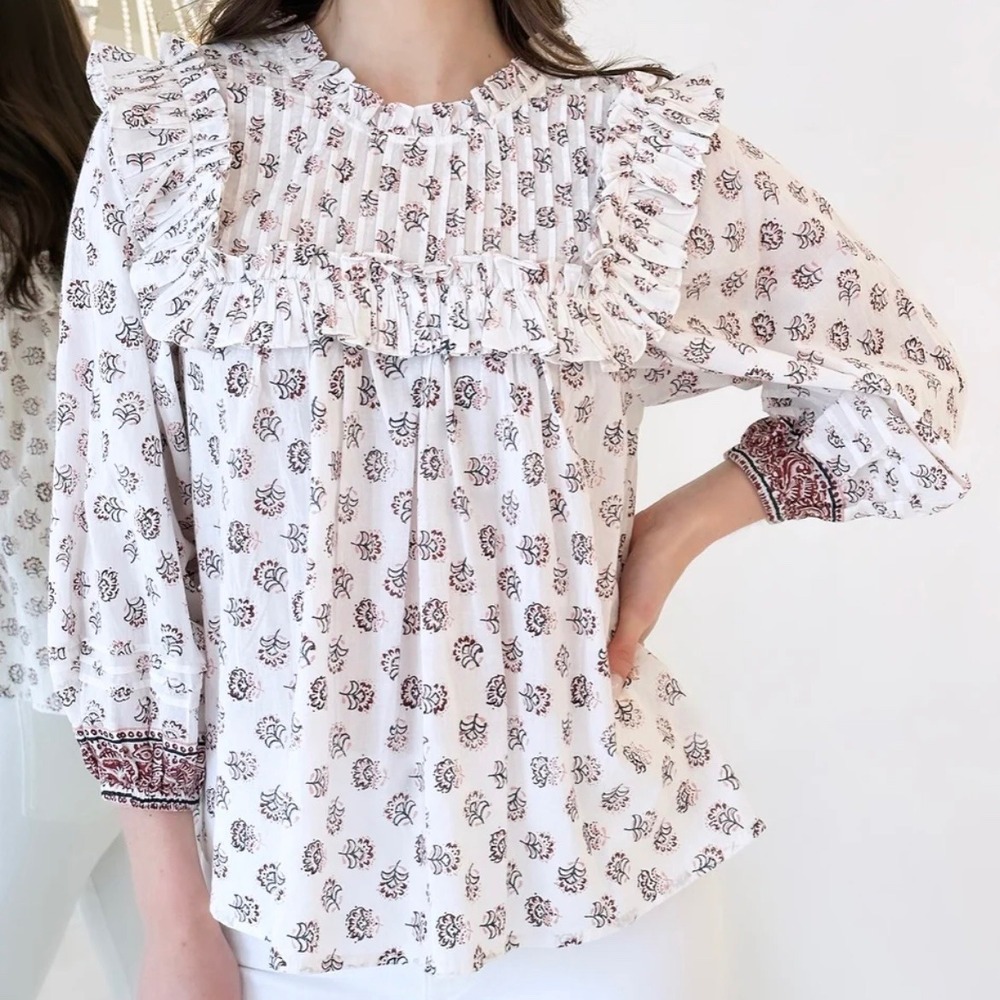 Cleobella Vanna floral ruffle cotton Blouse size S belize blossom